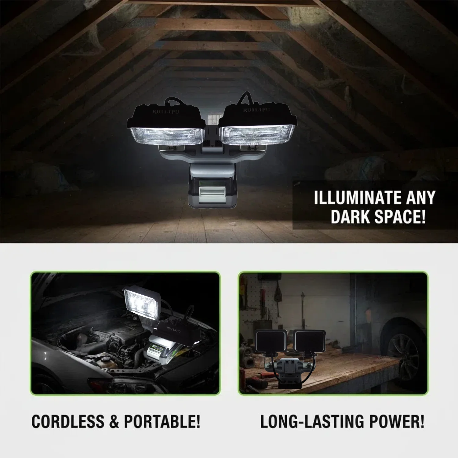 

LED Work Light for GREENWORKS 24V Li-ion Battery Used for Outdoor Camping, Fishing Equipment Maintenance Lighting Fixtures