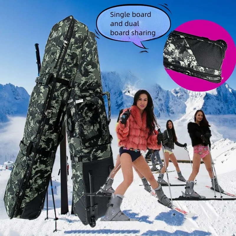 Padded Snowboard Bag Large Boot Helmet Snowboard Bag Skis Bag Clothing All Stuff Bag With Wheels Padded Thick Cushion Camouflage