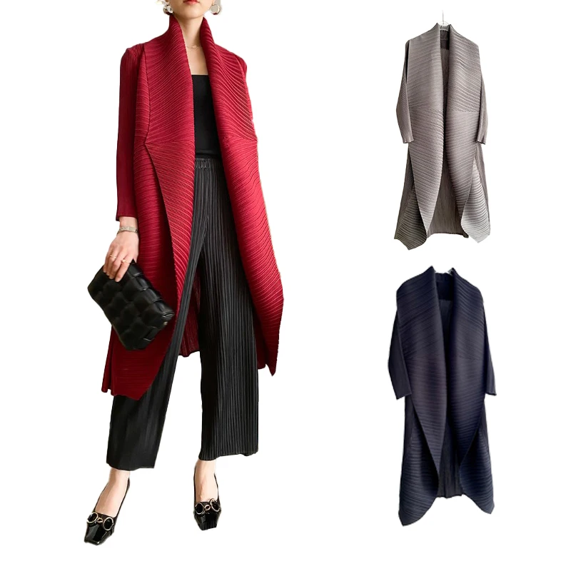 

ALSEY Miyake Pleated Female Fashion Trench Coat 2023 autumn New Elegant Cardigan Loose Fashion Robe Plus Size Women's Clothing