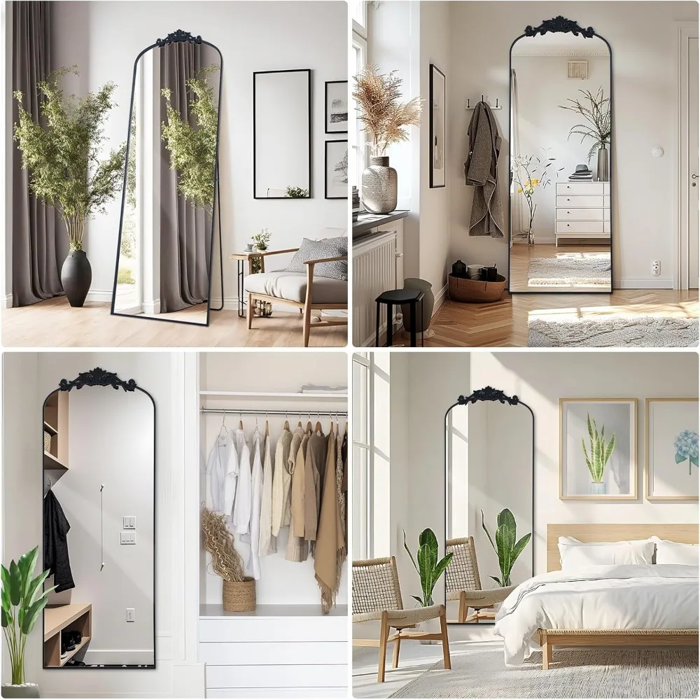 Espejo de piso de longitud completa tallado adornado vintage, 64x21, independiente, montable en la pared, espejo de cuerpo completo con diseño antiguo