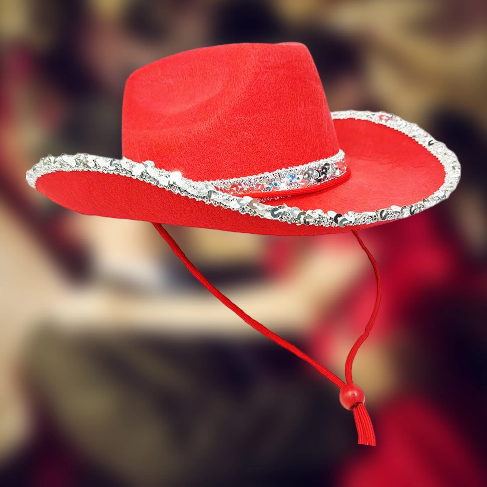 Western Decor Cowboy Hat Fedoras Caps Wide Brim Sequin Edge Cowgirl Hat for Dress Up Women West Party Outdoor Bridal Shower