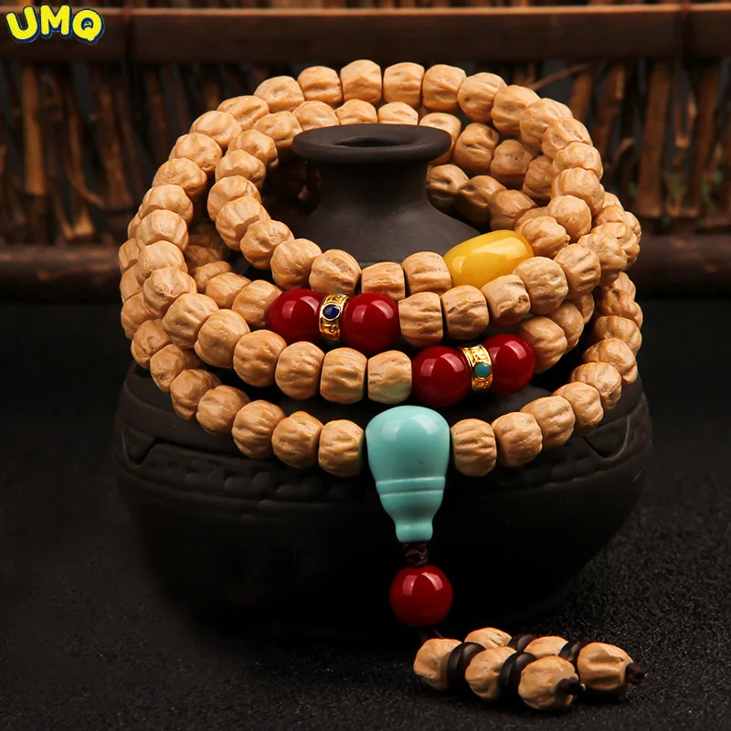 

Natural 100 Fragrant Seeds 108 Hand String Ghost Face Buddha Beads, Tibetan Turquoise Accessories, Men's and Women's Necklace