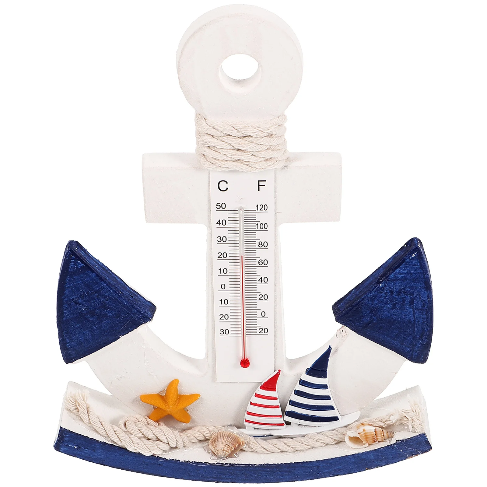

Wooden Anchor Shaped Thermometer Ornament Mediterranean Home Decor For Bedroom Ocean Theme Temperature Gauge Gift