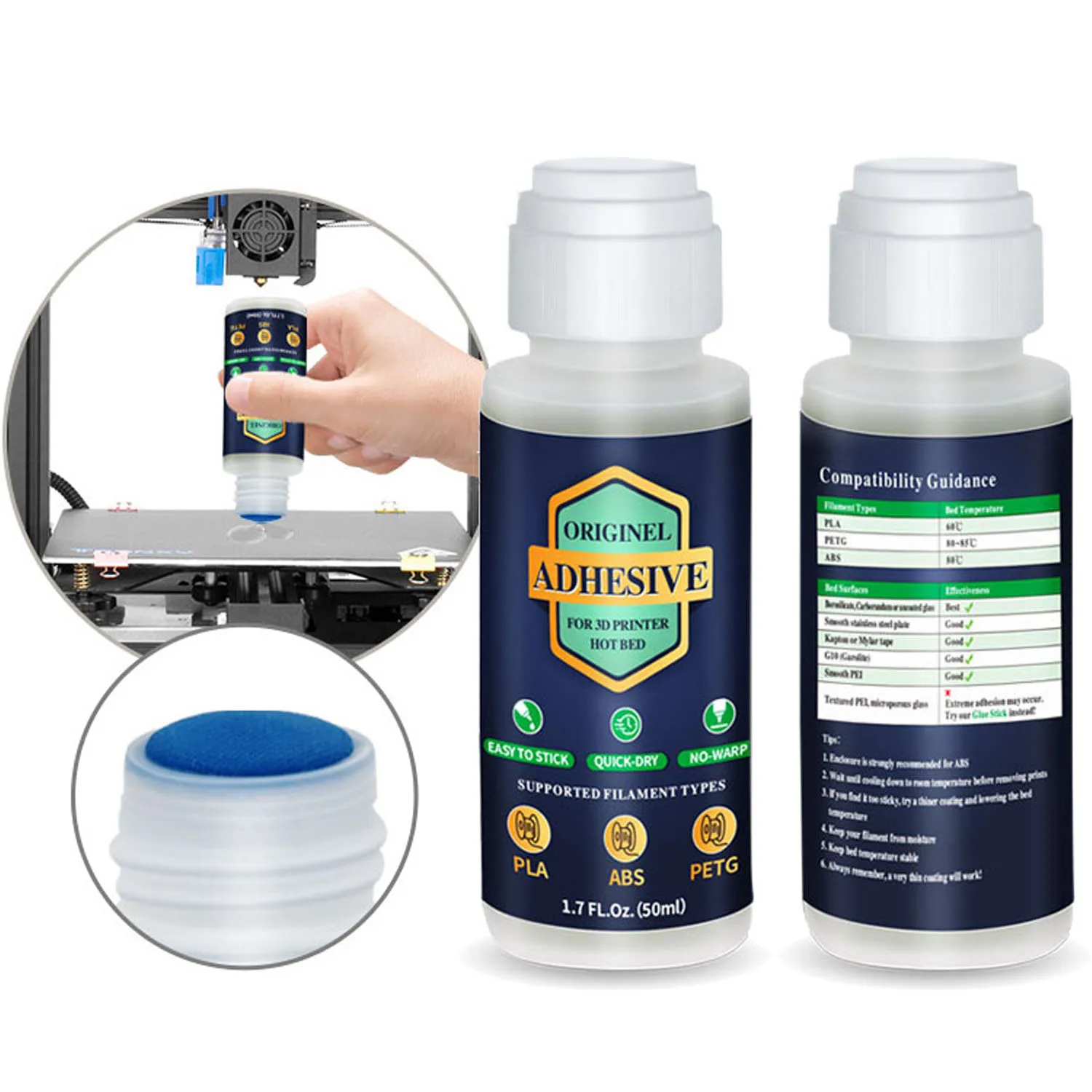 50/100ml 3D Printer Glue Adhesive,Strong Bed Glue Reduces Warping & Improve Bed Adhesion for PLA, PETG, TPU, ABS Filament,etc.