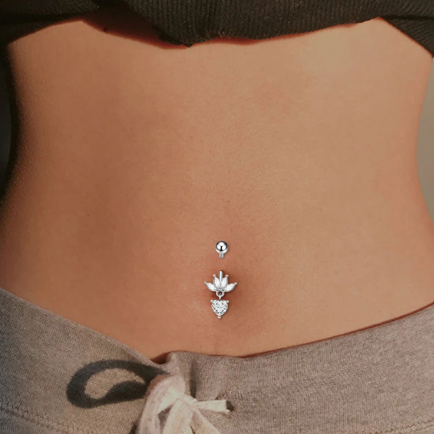 Anéis De Umbigo De Aço Inoxidável Para As Mulheres, Piercing No Umbigo Jóias, Borboleta, Asa, Flor, Zircão, Dangle