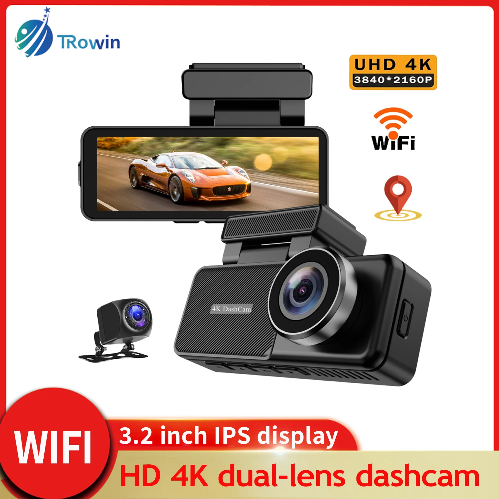 UHD 4K 3.2Inch Dash Cam Hidden Car DVR Mobile WiFi app Control WDR Video Recorder Night vision Ftont Rear 2Channel Black Box