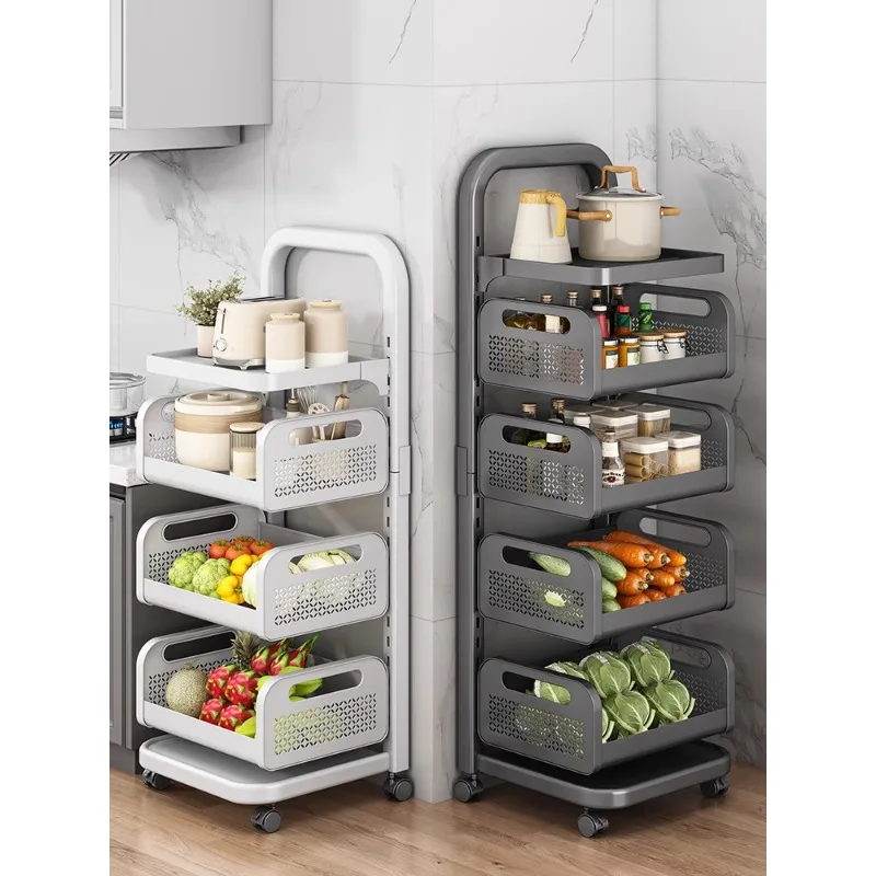 Kitchen Storage Rack Multi-Layer Floor Fruit and Vegetable Basket Movable Trolley Household Multi-Functional Storage Rack