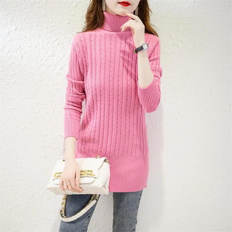 New Winter Women Turtleneck Twist Slim Tunic Basic Knitted Sweater Casual Solid Long Sleeve Pullover Top Female Clothing Jumpers