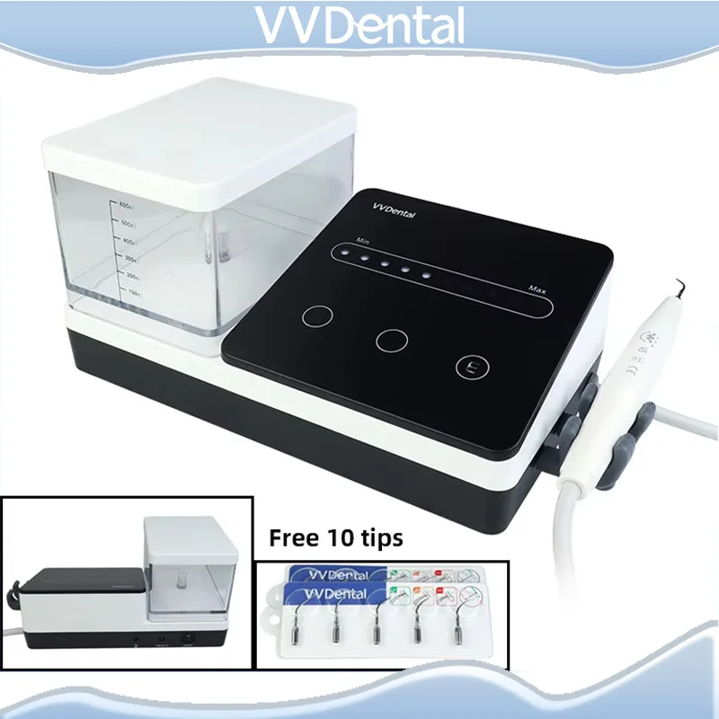 Máquina escaladora ultrasónica VVDental con botella de agua y 10 puntas para eliminar el cálculo dental, equipo para manchas de humo, herramienta Dental