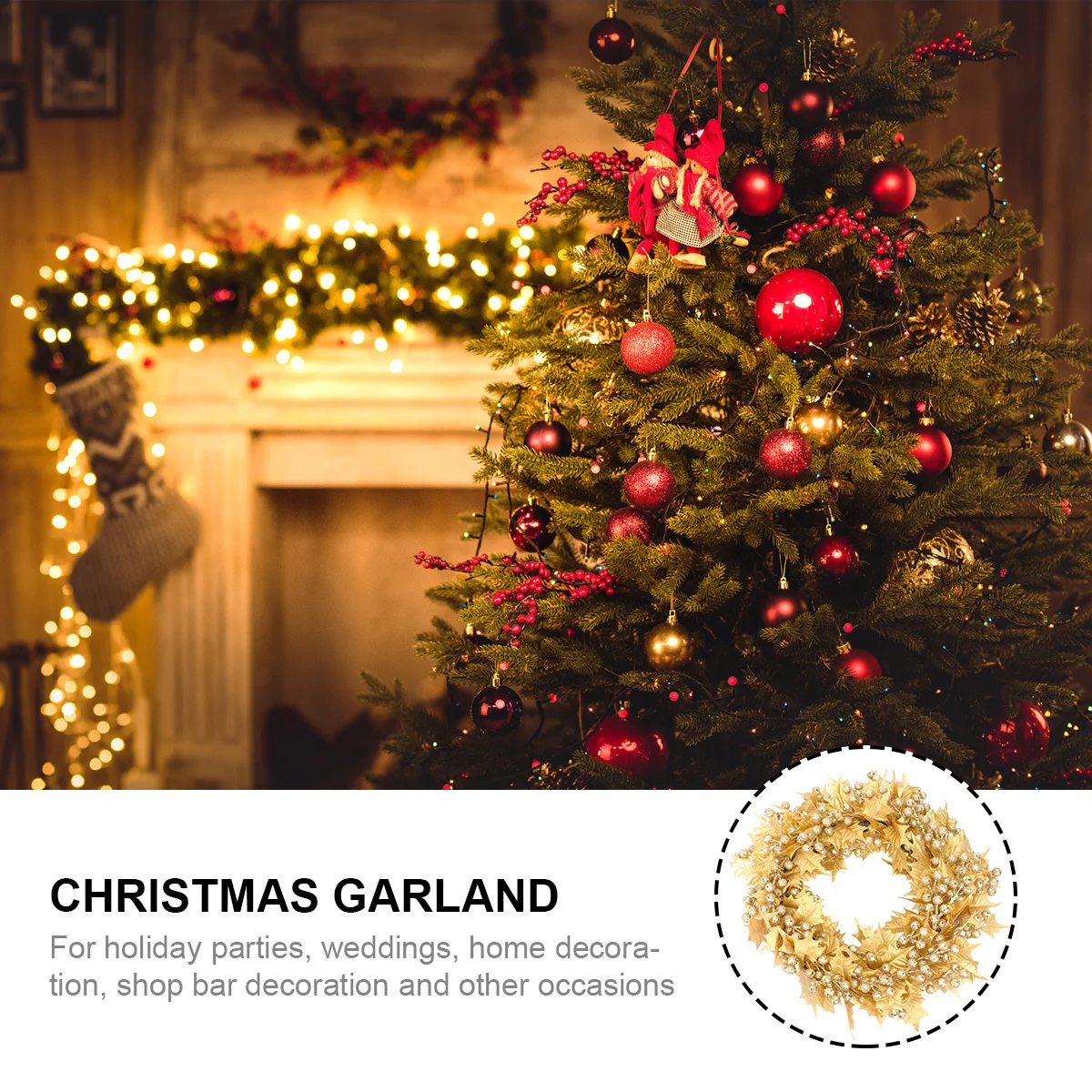 

1Pcs Christmas Garland Artificial Berries Three Branch Design Decorative Wreath for Door Wall Fireplace Holiday Ornament