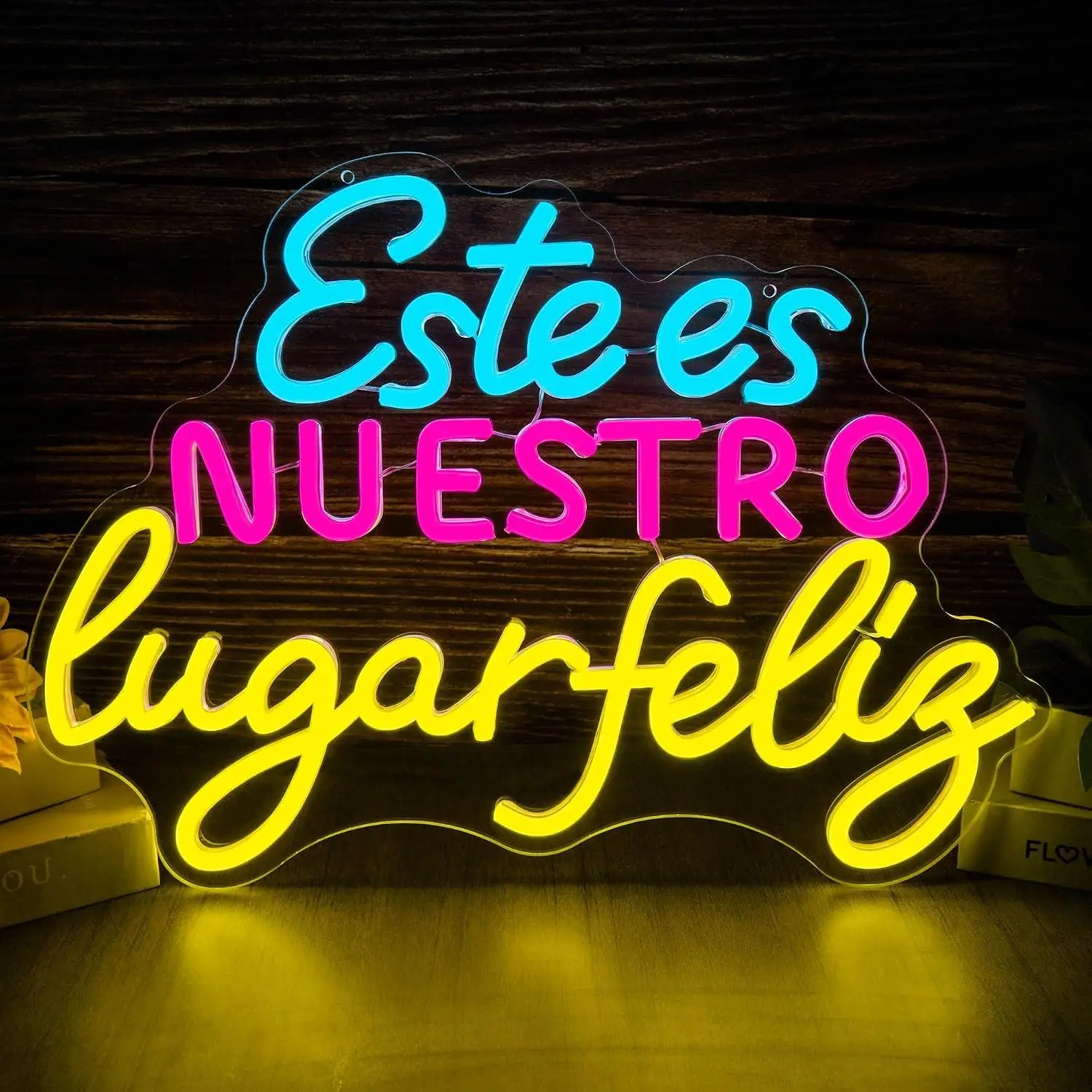 Este Es Nuestro Lugar Feliz Neon Sign USB Dimmable LED Light For Spanish Latino Familia Living Room Entryway Kitchen Wall Decor