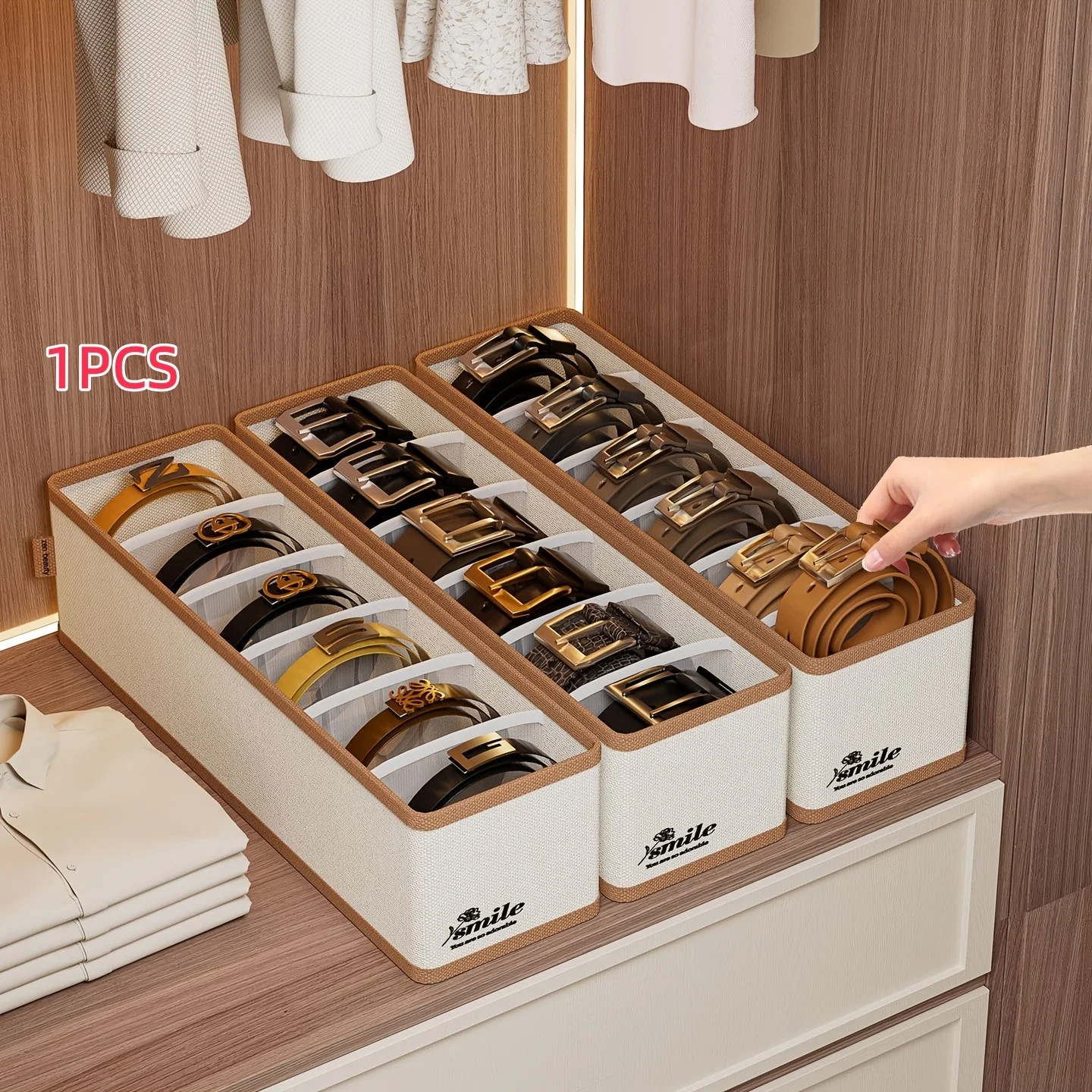 Six-compartment Large Capacity Oxford Cloth Belt Organizer, with Divided Compartments, Tie & Scarf Storage Box. High-capacity