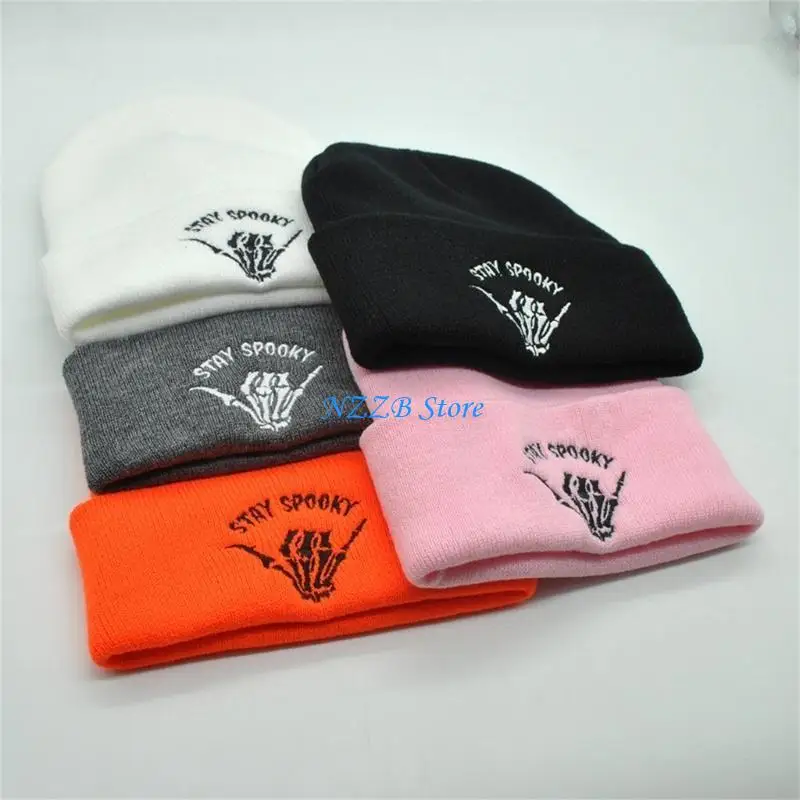 T21F – bonnet tricoté à main avec tête mort, casquette soleil d'extérieur, chapeau Kpop à mode pour adolescents,