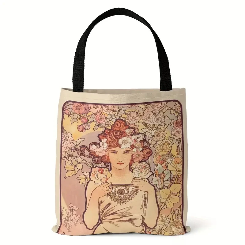 Musa Series Polyester Oil Painting Tote Bags Reusable Shopping Bag For Groceries Shoulder Bags Home Storage Bag