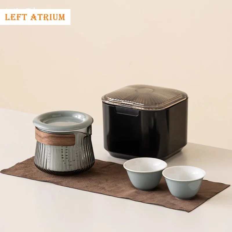 

Travel Tea Set Glass Express Cup One Pot Two Cups Portable Camping Outdoor Storage Box Bubble Teapot Chinese Tea Set