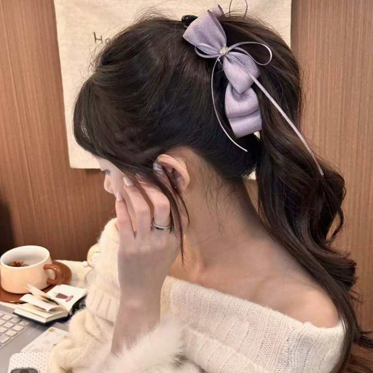Korean Multi-layer Silk Bow Banana Clip Autumn and Winter Large Ponytail Clip Hair Accessories for Women Back of Head Headwear