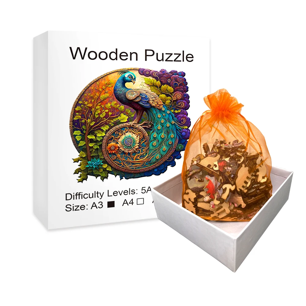 Adult Animal Wooden Puzzles Round Peacock and Bird Wooden Puzzle Children\'s Puzzle Toy Festival Gift A3 A4 A5 Multi Size Puzzle