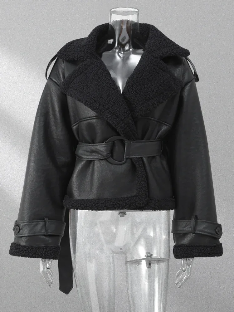 كم طويل مع حزام معطف الفرو النمط الأوروبي أزياء المرأة الجديدة تنوعا مزاجه طية صدر السترة بسيطة #2