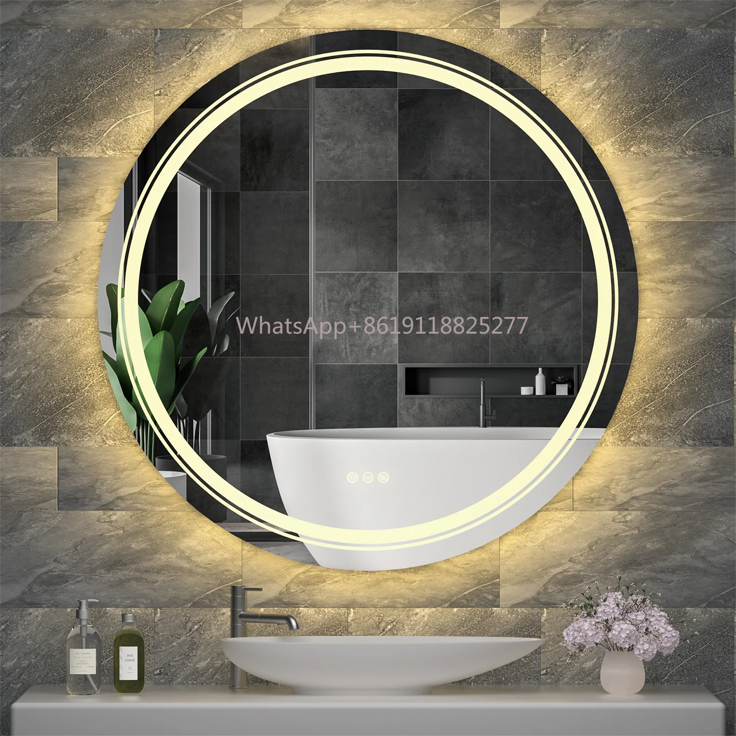 

Waterproof Circle Makeup Wall Mounted Extra Large Round Bathroom LED Vanity Mirror, UL Certified, Anti-Fog Dimmable Lights IP54