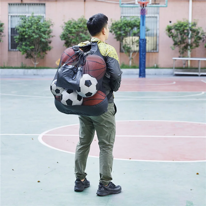 AED2-Mesh Bag Adjustable Drawstring Soccer Storage Bags Waterproof Sports Ball Pack Volleyball Football Pocket