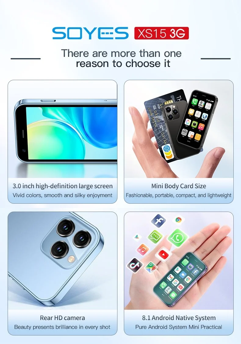 SOYES XS15 3G Mini Smartphone MTK 3.0inch 2GB RAM 16GB ROM Dual SIM Card 2MP 900mAh WCDMA Android Pocket Small CellPhone