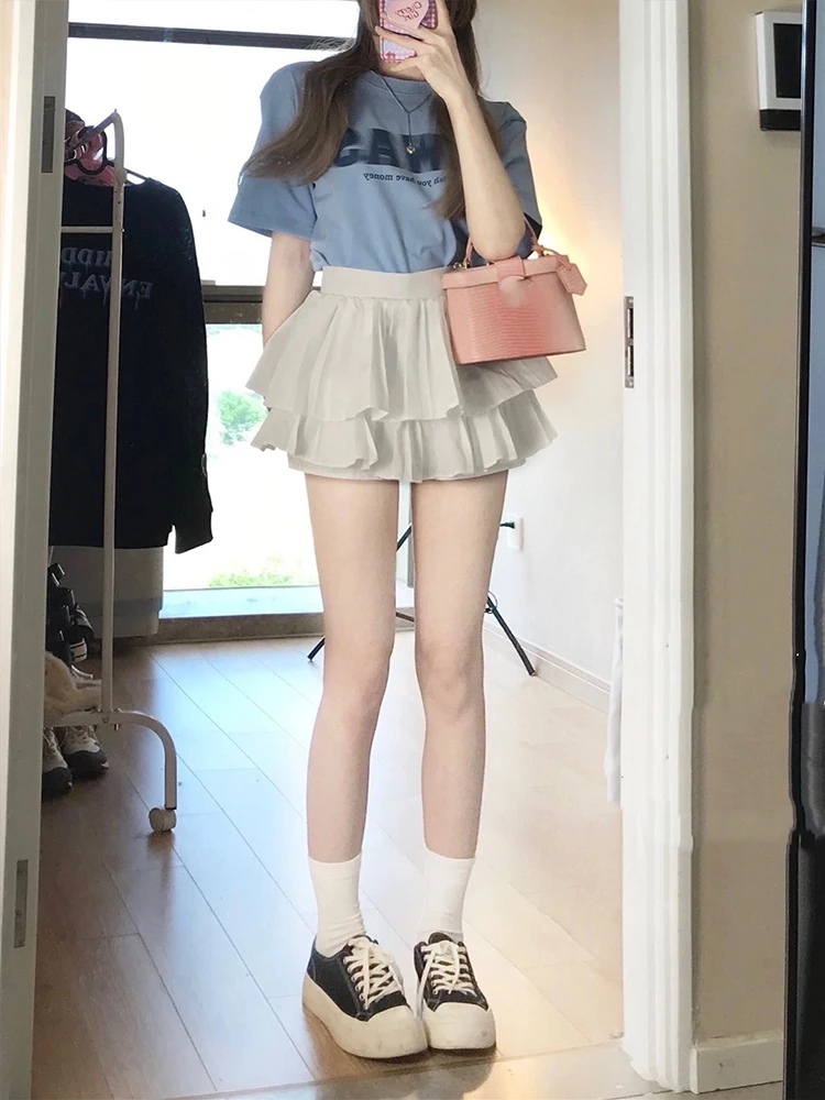 Falda blanca esponjosa de cintura alta para mujer, falda de Ballet Sle ort con corte en A, vestido hinchado adelgazante, versión coreana para ir al trabajo en verano...