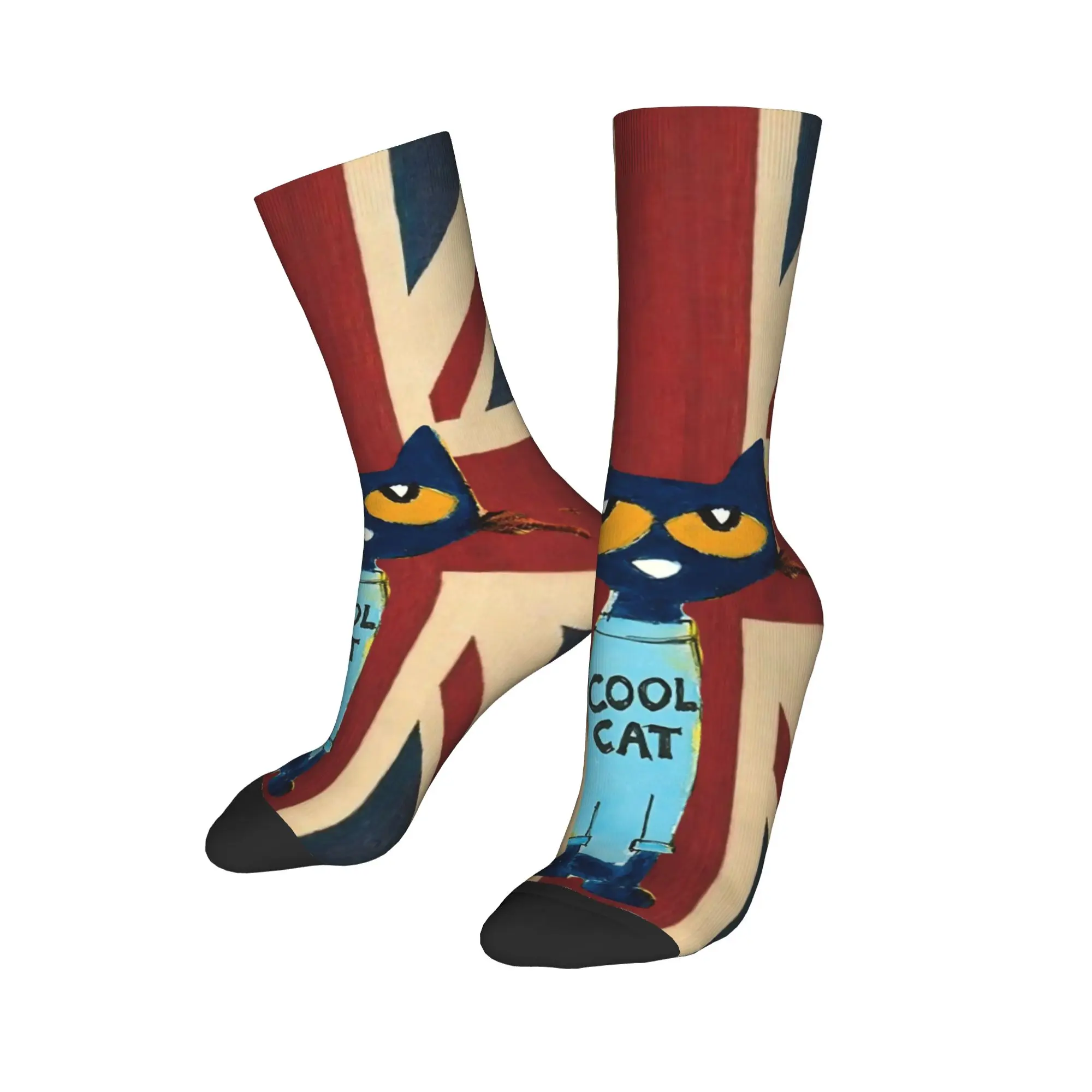 Autumn Winter Colorful Men's Women's Pete The Cat British England Socks  Sweat Absorbing Middle Tube Socks,