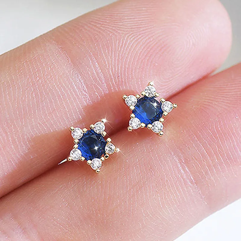 

Fashion Korean New Hot Sale Plated 14K Real Gold Exquisite Blue Zircon Pentagram Earring Temperament Women Earrings Jewelry Gift