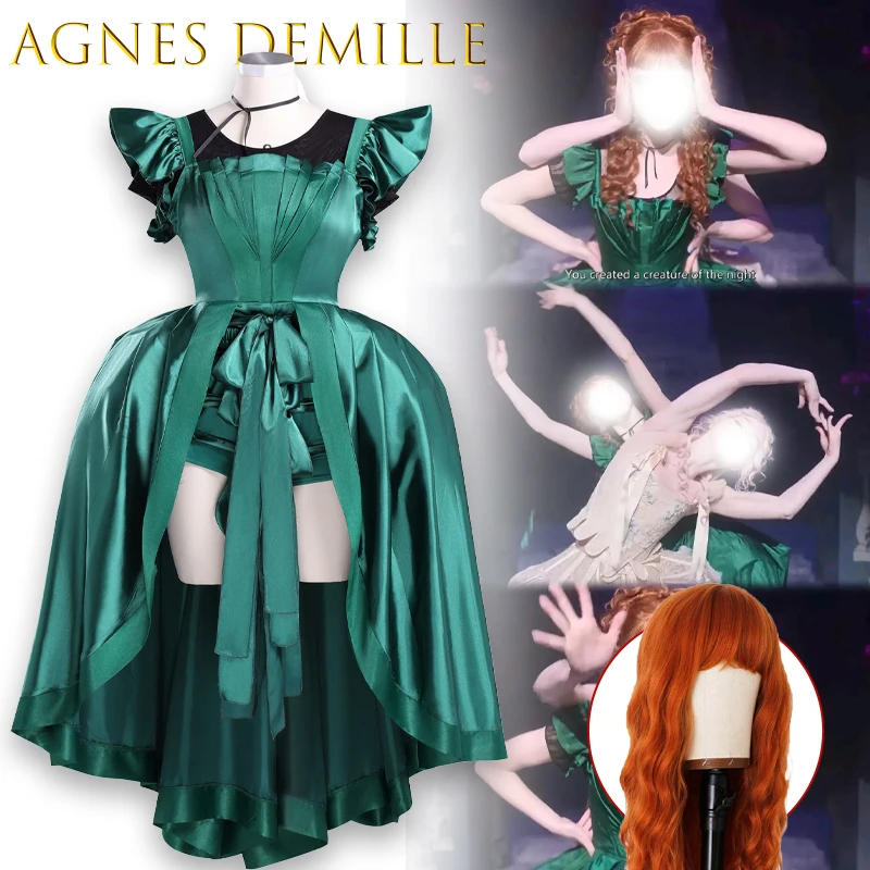 Agnes DeMille Lolita Cosplay Green Dress High Waist Bow Sweet Girls Heavy Industry Trailing Banquet Princess