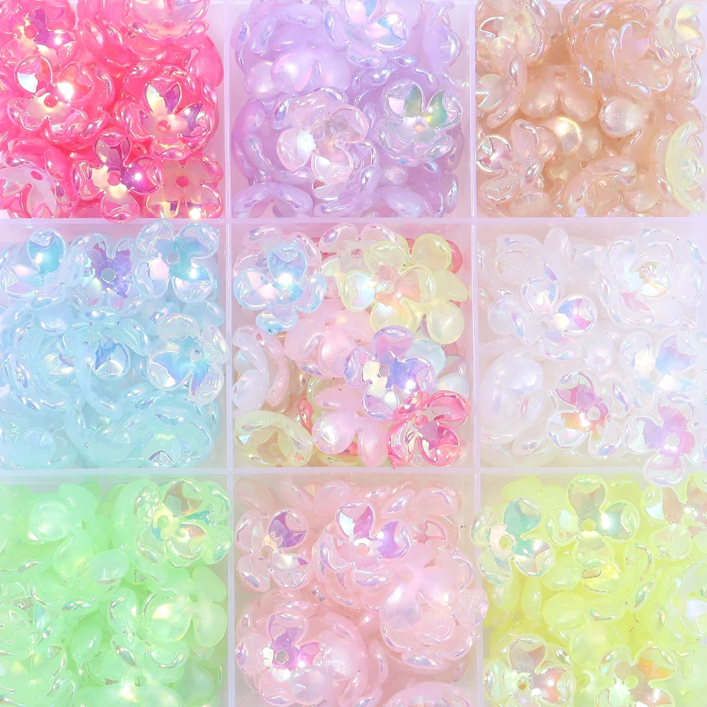 

50pcs Colorful Flower Shape Acrylic Beads Loose Spacer Bead for DIY Craft Ornament Making Hairpin Phone Chain Beaded Accessories