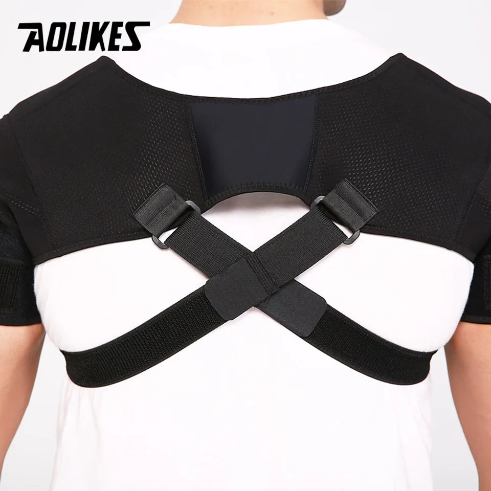 AOLIKES Double Shoulder Brace Adjustable Sports Shoulder Support Belt Back Pain Relief Double Bandage Cross Compression