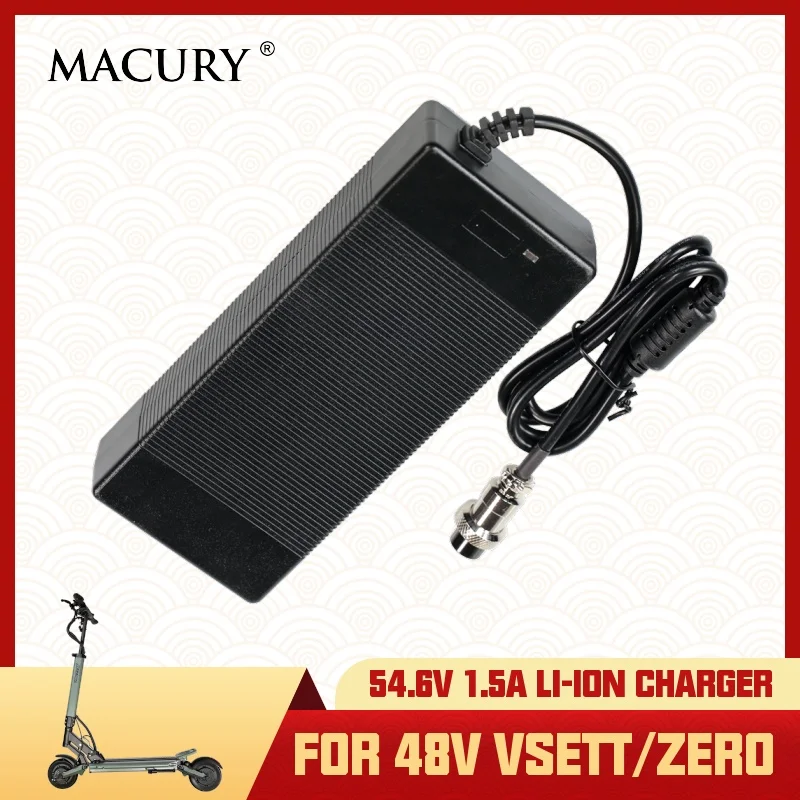 GX16 3-Pin 54.6V 1.5A AC/DC Li-ion Battery Charger for 48V Model of ZERO 8 9 VSETT 8 8+ 9+ Electric Scooter EU US AUS UK Plug