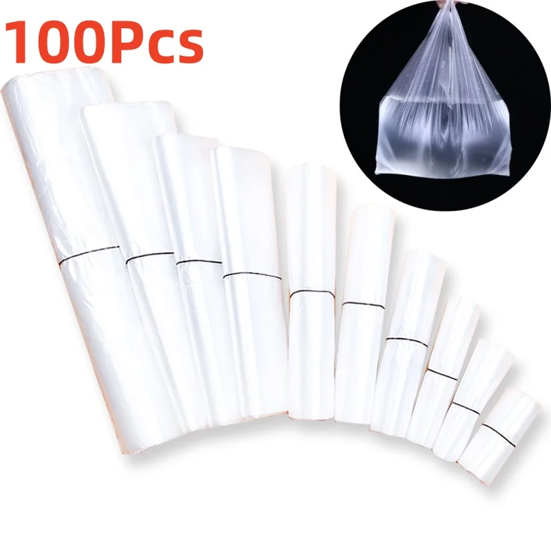 100Pcs White Plastic Bag Retail Supermarket Grocery Shopping Bag Takeaway Packing Bag Disposable Kitchen Clean Garbage Bag