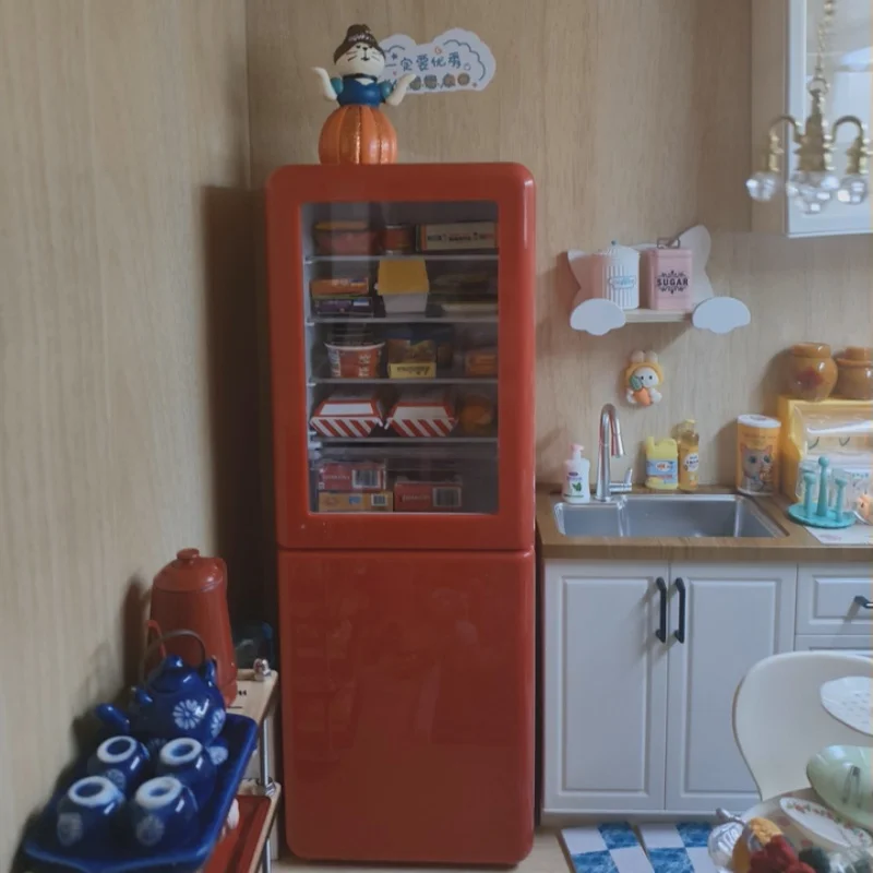 Accessori per mobili modello casa delle bambole 1/6 armadio portaoggetti per frigorifero trasparente Bjd Ob11 Gsc Blyth Lol giocattolo congelatore in miniatura