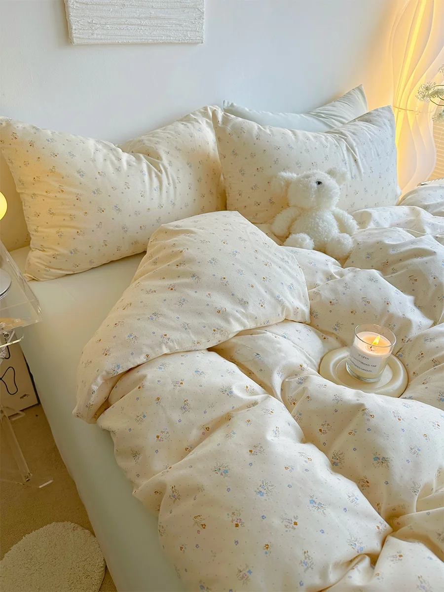 

Комплект постельного белья из хлопка с цветочным принтом в деревенском стиле, четырехпредметный комплект из чистого хлопка, трехпредметный комплект для девочек, 15 м, постельное белье