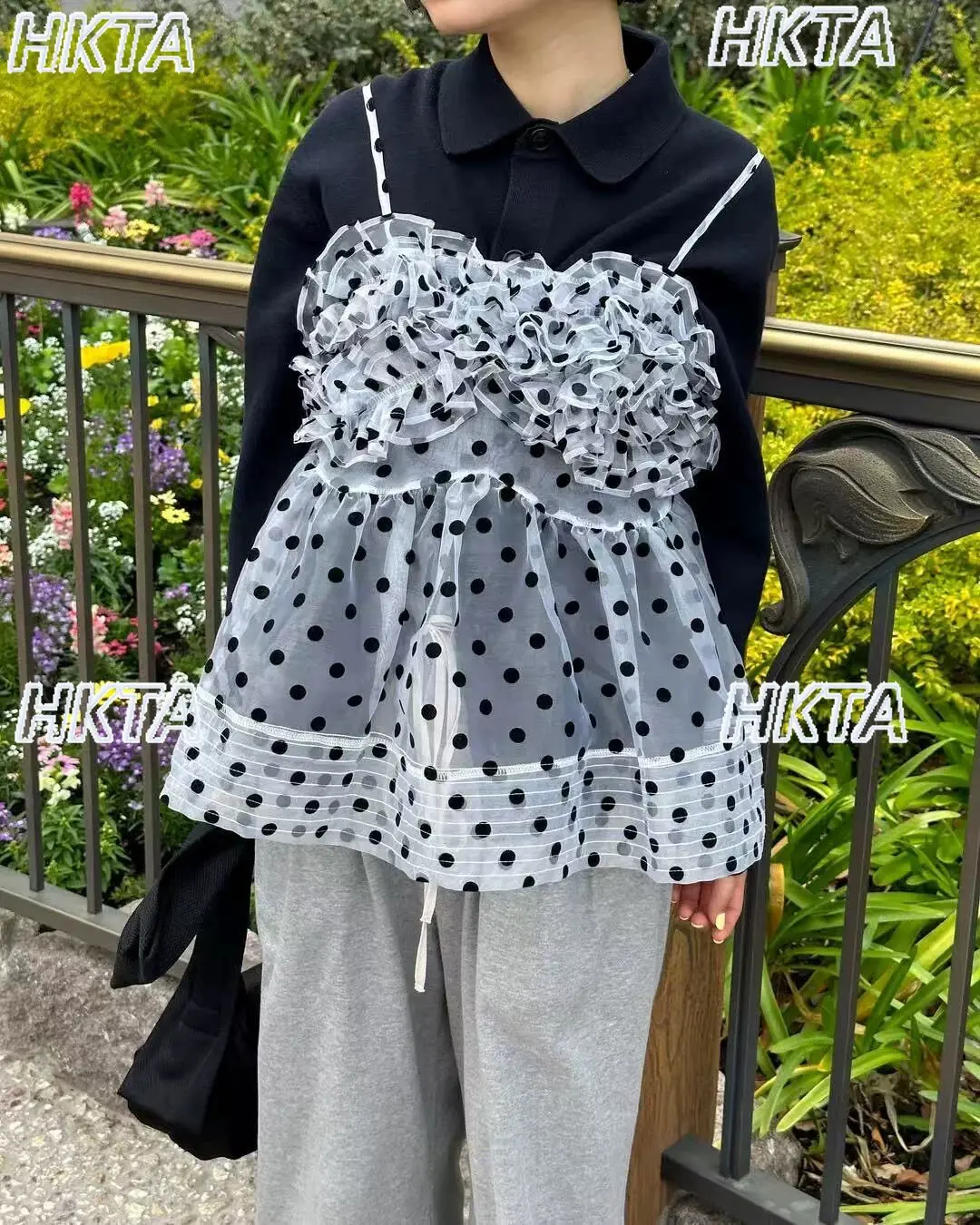 Original Japanese Style Polka Dot Vest Women Summer New Classy Sense Lace Camisole Outwear Easiest for Match Mesh Sling Top