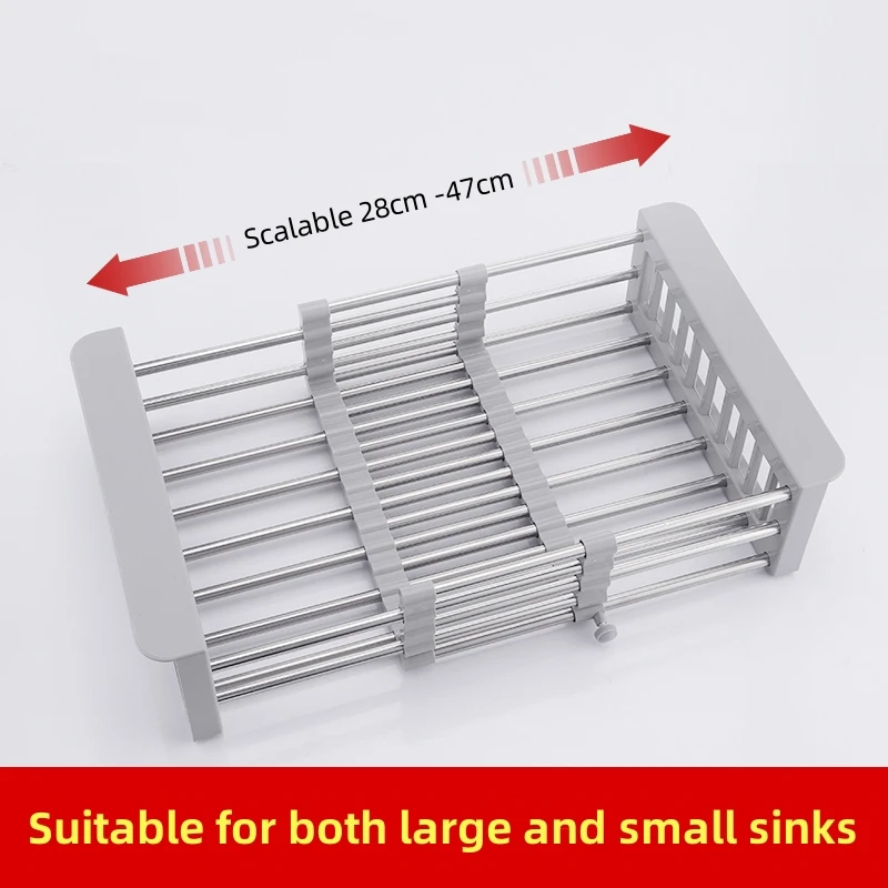 Kitchen Sink Drain Rack Stainless Steel Extendable Dish Drying Rack Drain basket Fruit Vegetable Washing Drainer Storage rack