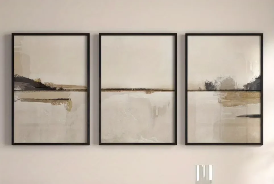 Multi-size 3PCS frameless high-definition decorative paintings,3PCS Neutral Abstract Landscape Canvas Wall Art, Beige Sea Scener