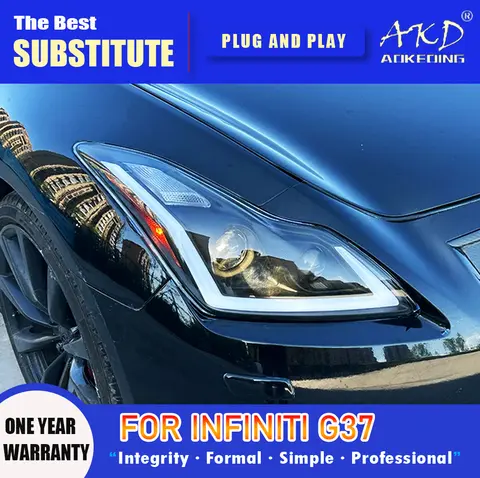 AKD 헤드 램프, 인피니티 G25 G35 G37 용 LED 헤드라이트, 2006 2012 헤드라이트, Q60 DRL 방향 지시등, 하이 빔 엔젤 아이 프로젝터 렌즈