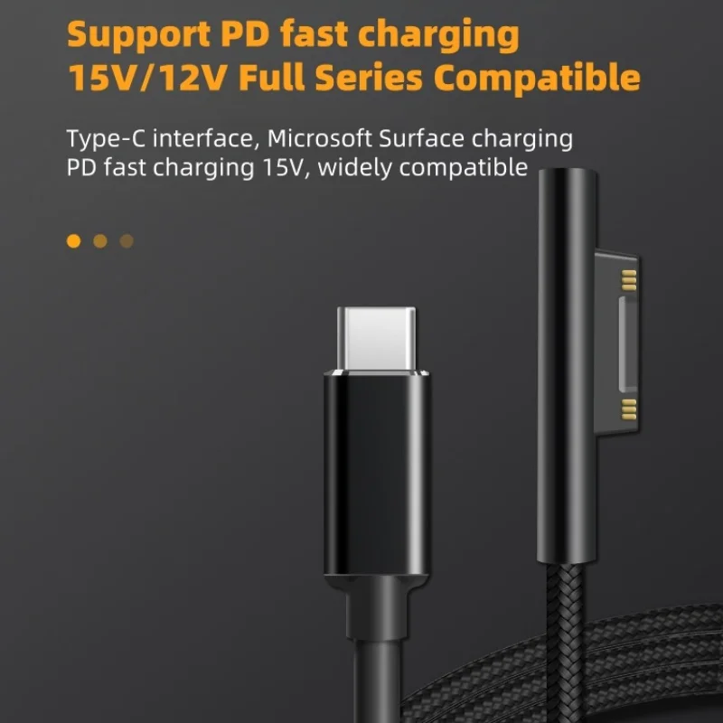 Microsoft Surface Fast charging braided cable，Type-c to Surface ( For 100W ) ，Quickly fill up Surface Pro / Book / Laptop