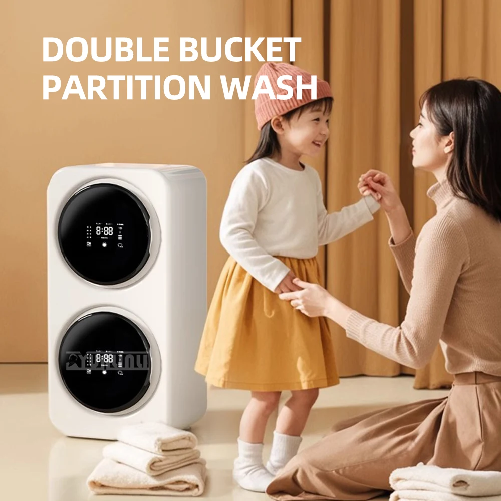 Double Bucket Washing Machine, Household Small Washing and Drying All-In-One Machine, Portable Baby Blothing Bleaning