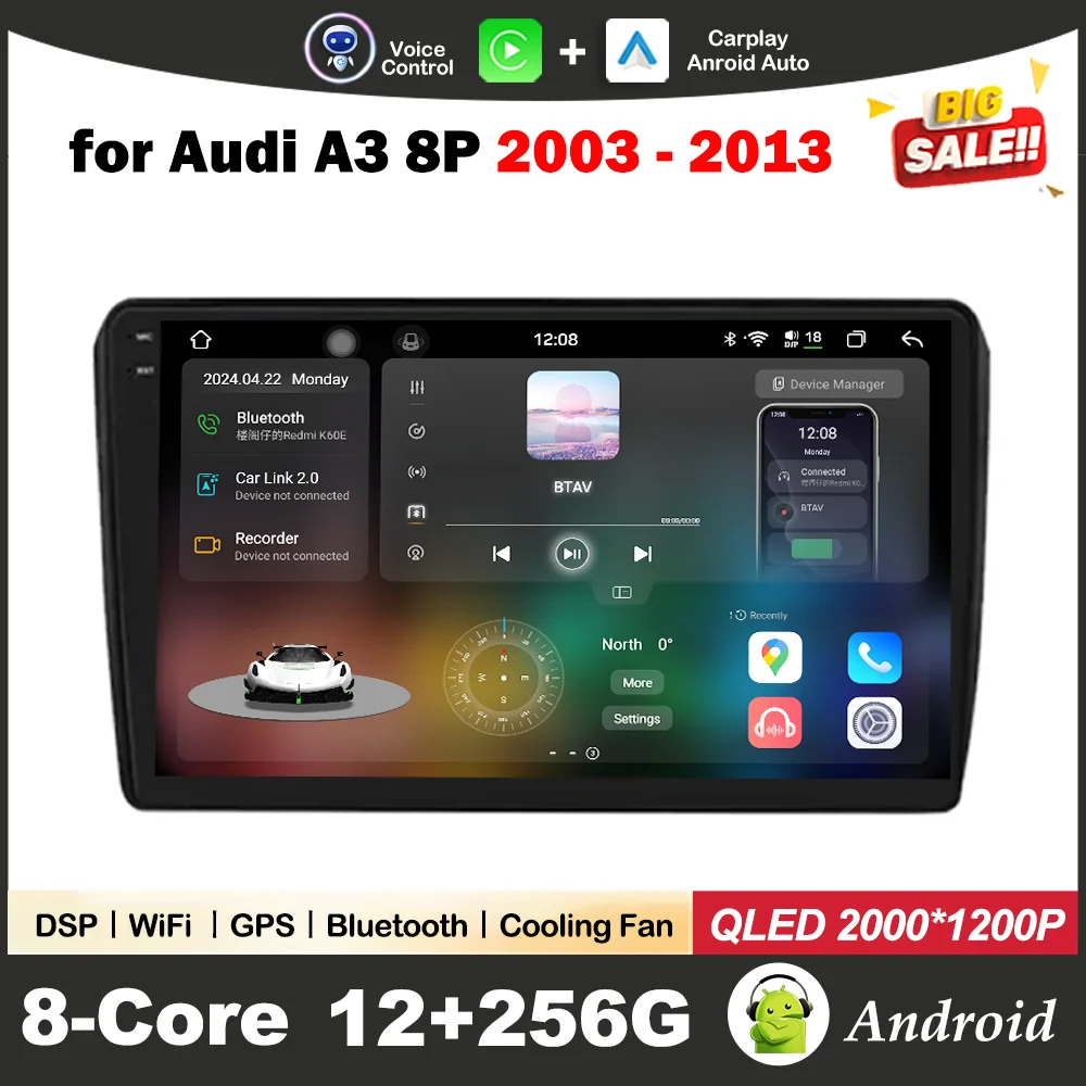 

for Audi A3 8P 2003 - 2013 Car Mulltmedia Player Android Intelligent System GPS Navigation Wireless Carplay IPS HD Touch Screen