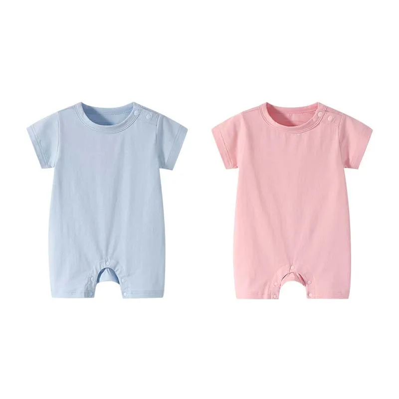 Summer 0-24 months Male female Baby Shoulder Buckle Thin Short Sleeve Flat Corner Crawling Cotton Short Sleeve Shorts jumpsuit