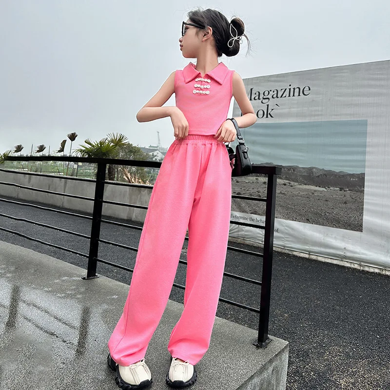 

Girls Clothes Suits Children 2024 New Spring and Summer Fashion Top and Trousers Simple Casual Two-piece Set Clothes Children