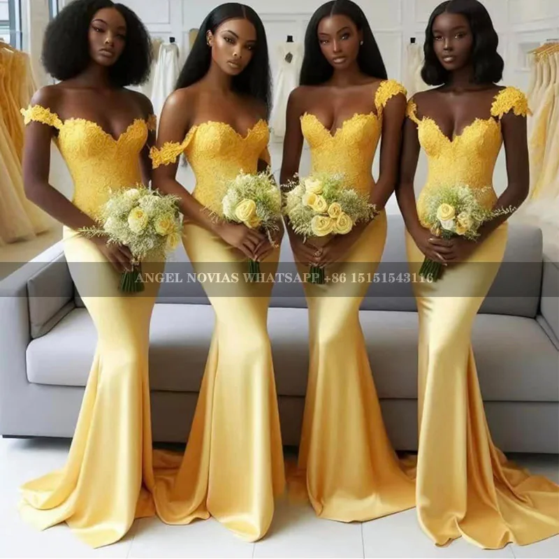 

Long Mermaid Yellow Bridesmaid Dresses Girls Wedding Party Maid Of Honor Dress robe demoiselle d honneur femme