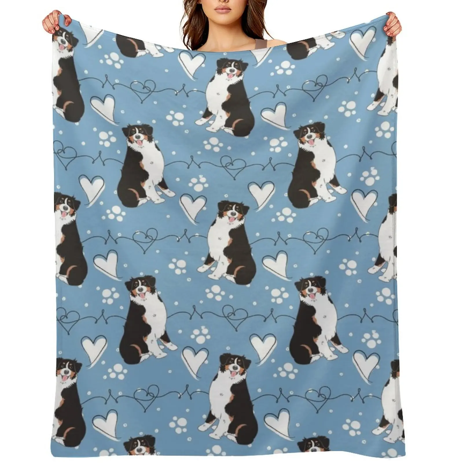 

LOVE Black Tricolor Australian Shepherd Throw Blanket Sofa Thin Baby For Decorative Sofa Blankets