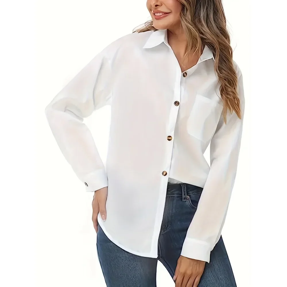 Plus Größe 1XL-5XL Neue frauen Mode Langarm Taste Bluse Casual Hemd Bluse Mode Langarm Top Lose hemd