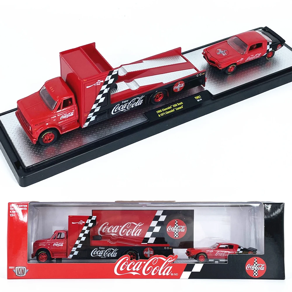 M2 Machines 1/64 1968 C60 Truck 1971 Camaro TE21 Red Die-cast Alloy Car Model Collection Gift