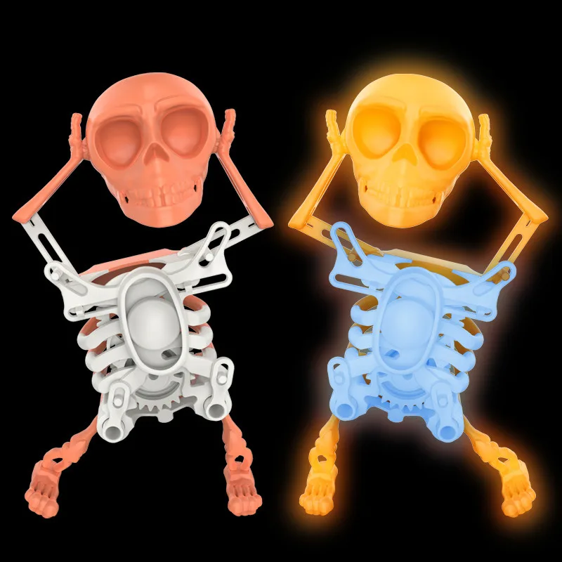 

3D Printed Small Skeleton Head Swing Toy Fun Dancing Clockwork Decoration for Desk Home Halloween Party Kids Gift Novelty