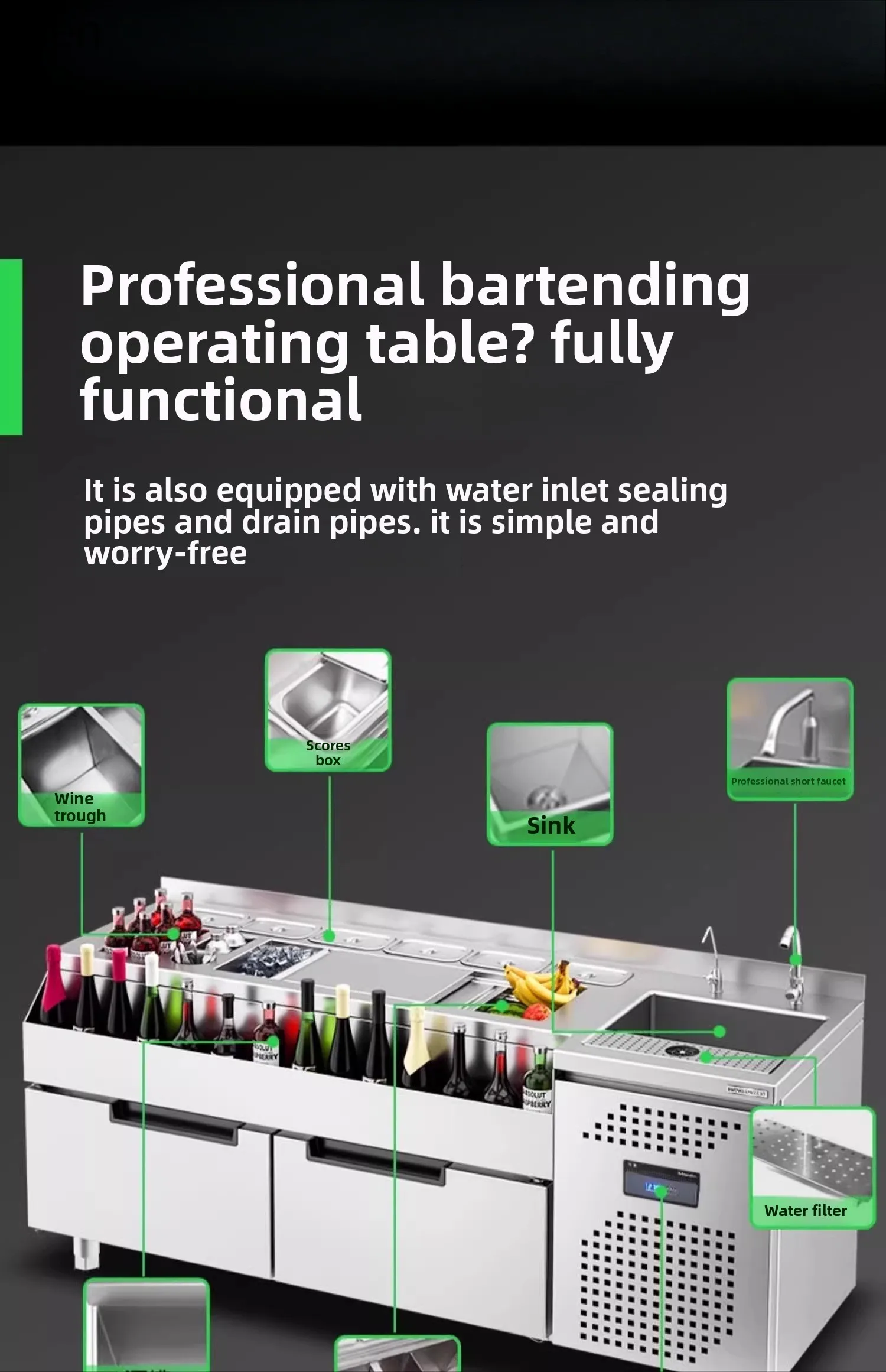 ZML Commercial Workbench Refrigerated Wine Bar Operating Table Wine Tank Cabinet